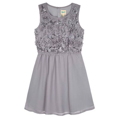 grey Sequin Floral Party Dress